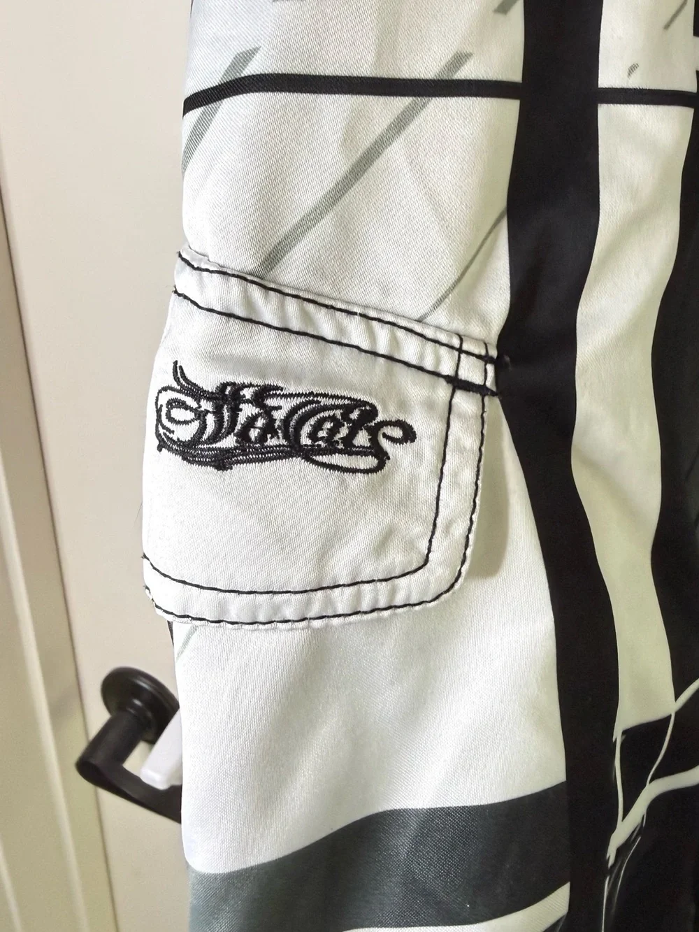 SoCal Vintage Men's Black & White Graphic Swim Board Shorts - Lace-Up Waist 36